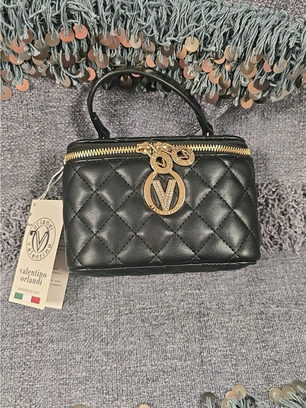 Valentino Orlandi Black Quilted Top-Handle Mini Bag